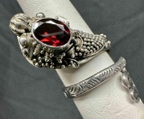 Unique 925 Garnet Dragon Ring Sizeable 9.1g