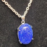 Oval Cabochon Lapis Pendant and .925 Sterling Silver Necklace