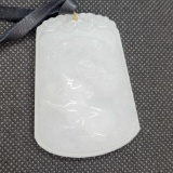 Year Of the Rat Carved Lavender White Jade DeerSkin Necklace 23.17g
