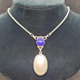 Silver Necklace with lapis Gemstone 16.94g