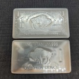 (2) 1 Troy Oz .999 Fine Titanium Buffalo Bars