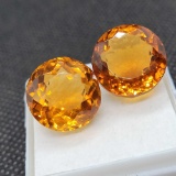 Stunning Pair Of Round Cut Orange Fanta Citrine Gemstones 23.15ct