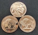 (3) 1 Oz .999 Fine Copper Indian Head Buffalo Round Coins