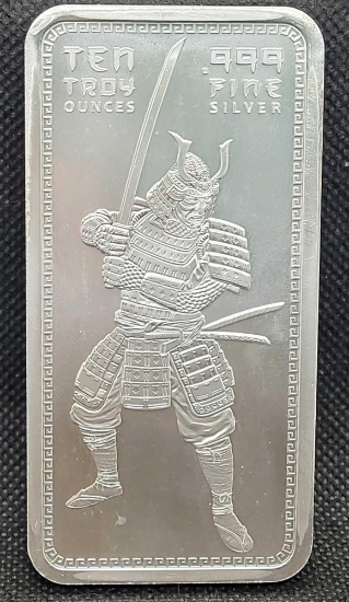 10 Troy Oz .999 Fine Silver Samurai Bar
