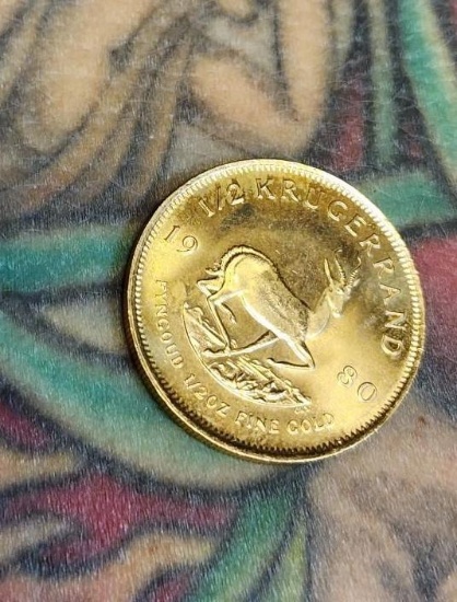 1980 1/2 Oz Krugerrand Fine Gold Coin
