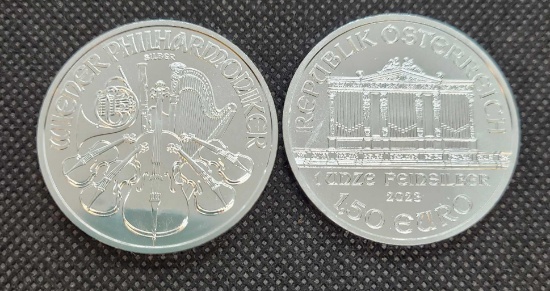 (2) 2023 Philharmonic 1 Troy Oz Silver Round Coins