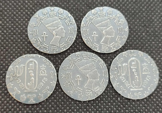 (5) 1/10 Oz .999 Fine Silver Egyptian Round Coins