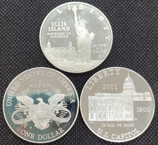 (3) 90% Silver Liberty Coins Ellis Island and US Capital