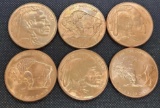 (6) Indian Head Buffalo 1 Oz .999 Fine Copper Coins