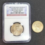 2007-P NGC MS67 Top Pop Obverse Die Gouge Error $1 John Adams