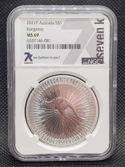 NGC 2021-P Australia Silver $1 Kangaroo MS 69