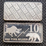 (2) MPM 10 Gram .999 Fine Silver Bars