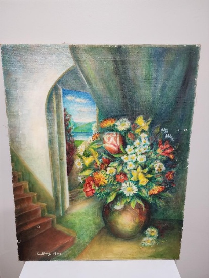 Moise Kisling 30 x 24 Floral in Interior Appraised / Authenticated