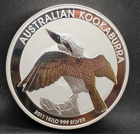 2011 1 Kilo .999 Fine Silver Australian Kookaburra Silver Round