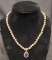 Beautiful Pearl Necklace With Purple Amethyst And Diamond Pendant 21.32 Grams