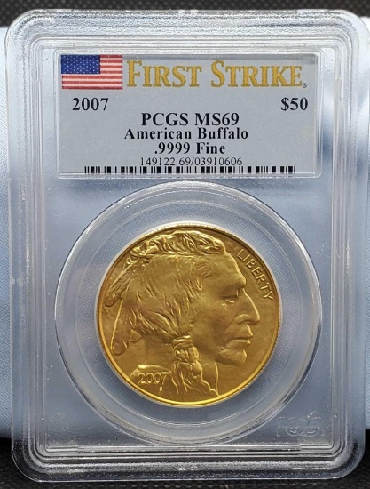2007 PCGS MS69 Gold American Buffalo $50 1 Oz .9999 Fine Gold Coin