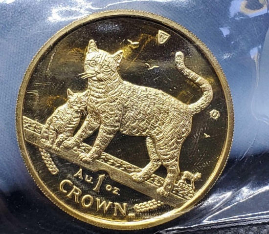 1 Ounce .999 Fine Gold Cat And Kitten 2002 Isle Of Man