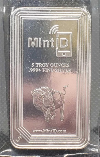 Mint Id 5 Troy Oz .999 Fine Silver Bar
