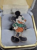 Vintage Silver And Turquoise Mickey Mouse Ring 7.51 Grams Size 4.5