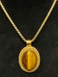 Vintage Roman Brand Tiger Eye Necklace with 10k Gold Plated Chain 34.8g total