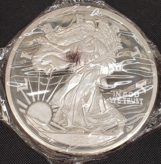 5 Pounds Silver Walking liberty Silver Round With COA