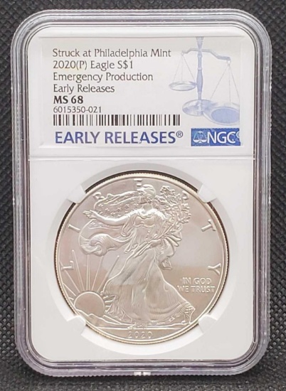 2020 Silver American Eagle NGC MS68 Early Release 1 Oz Silver Coin