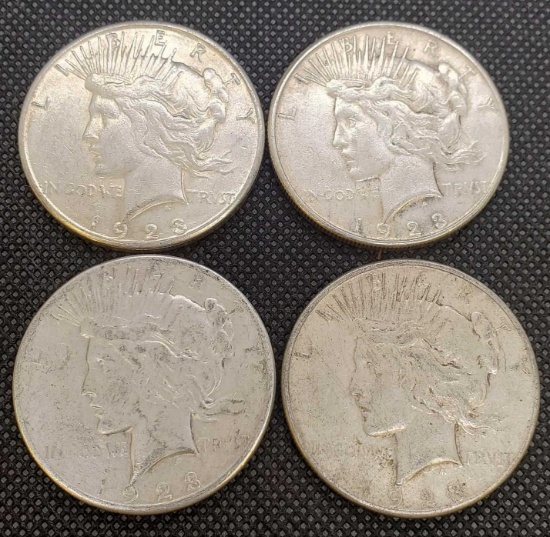 (4) 1923-S Silver Peace Dollars 90% Silver Coins