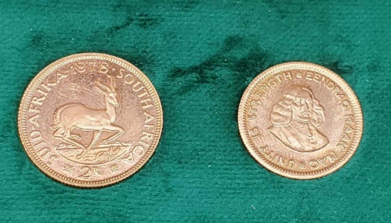 1978 SAM South Africa Set Of 2 22kt Gold Coins 2R And 1R 11.99 Grams