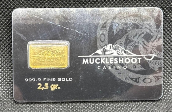 IGR 2.5 Gram 999.9 Fine Gold Muckleshoot Casion Bar