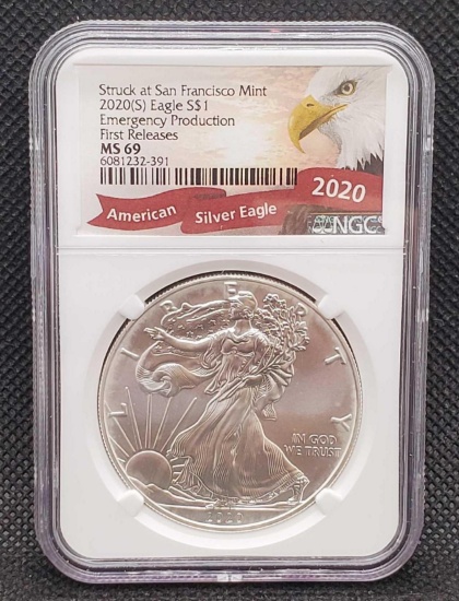 2020 American Silver Eagle San Francisco Mint NGC Ms69 Emergency production first release no mint