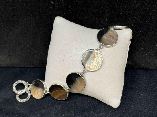 925 Sterling Silver and Mother of Pearl Bracelet 26g Total