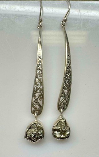 925 Sterling Silver Pyrite Earrings 5.1g total