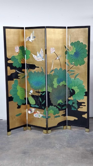 Antique 18th century Chinese 4 panel lacquered/hand painted room divider