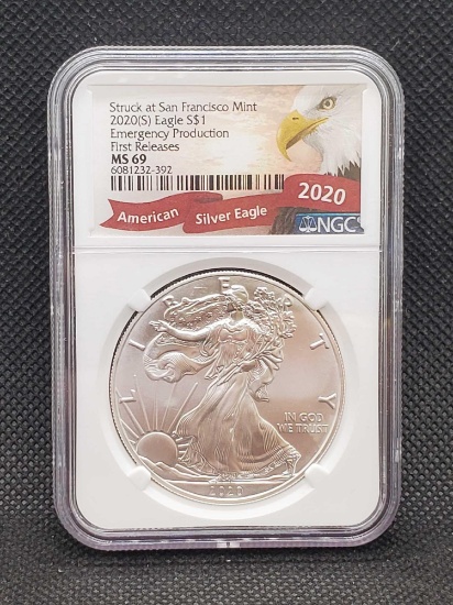2020 American Silver Eagle NGC MS69 1st Release 1 Troy Oz Fine Silver Coin San Francisco Mint