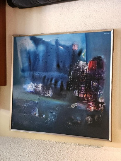Signed Teng Beng Chew Large Framed Abstract Oil On Canvas