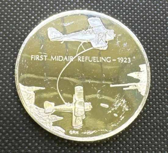 History Of Flight 1st Midair Refueling 1923 Sterling Silver Coin 1.35 Oz