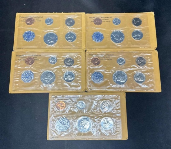 5 1964 US Philadelphia Mint Sets Silver Coins