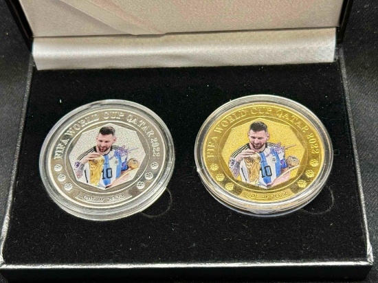 99.9 Plated 24k and Silver Lionel Messi Coins FIFA World Cup