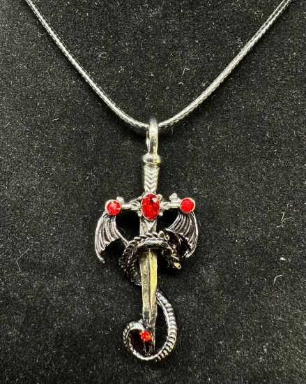 Fantasy Dragon Dagger Pendant Necklace