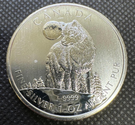 2011 Canadian Wolf 1 Troy Oz .999 Fine Silver Round Bullion $5 Coin
