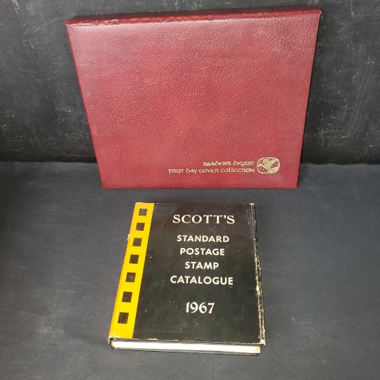 Vintage Scotts postage stamp catalog Readers Digest First Day Cover collection album