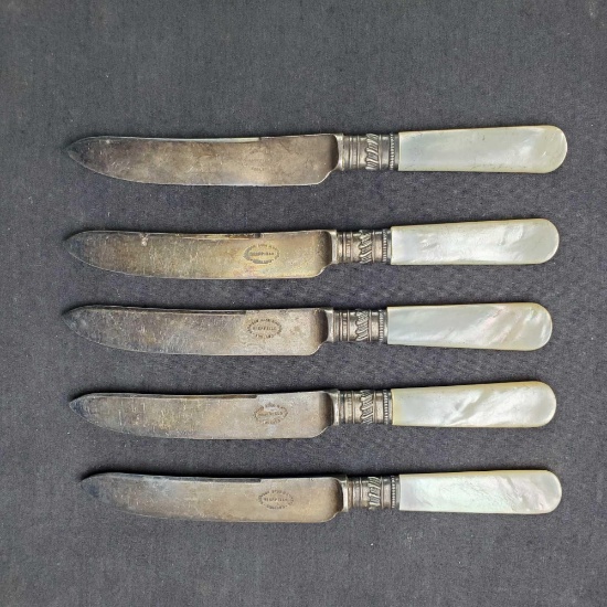 Vintage Sheffield Fruit Knives With Mother of Pearl Handles Set of 5