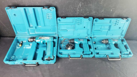 3 makita cordless drills models 6059D 6043D all with batteries and hardcase