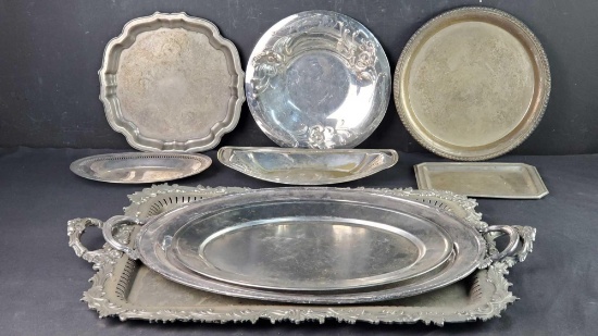 Lot of 8 silverplate 1 stainless platters and trays Midletown Oneida Silversmiths International