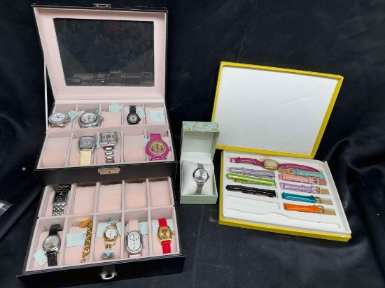 Huge Lot Fancy Watches Display Case Betty Boop Laura Ashley, Invicta more