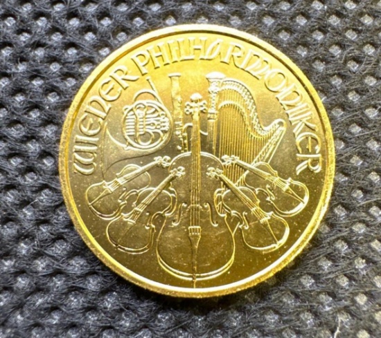 2013 1/10 Oz 999.9 Fine Gold Philharmonic Bullion Coin 10 Euro