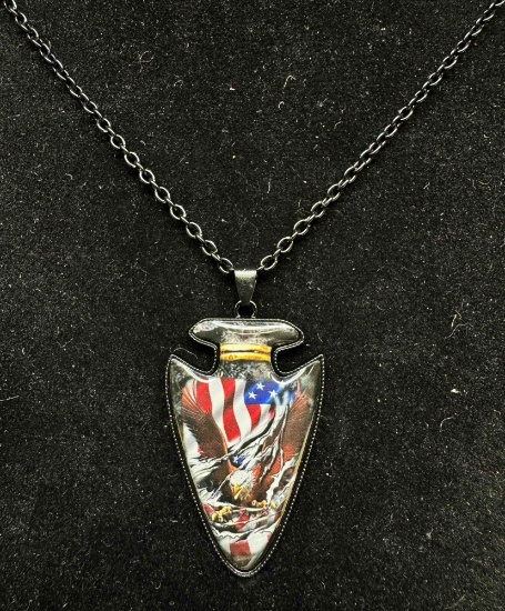 American Eagle with Flag Arrowhead Pendant Necklace Americana July 4th