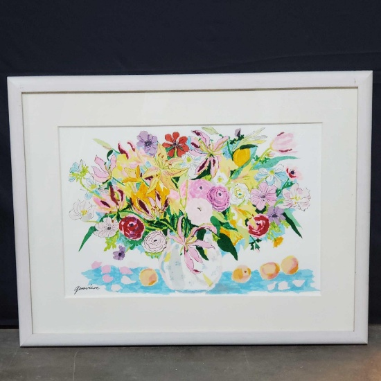 Framed FLOWERS AND FRUIT artwork signed Genevieve Taunis Wexler