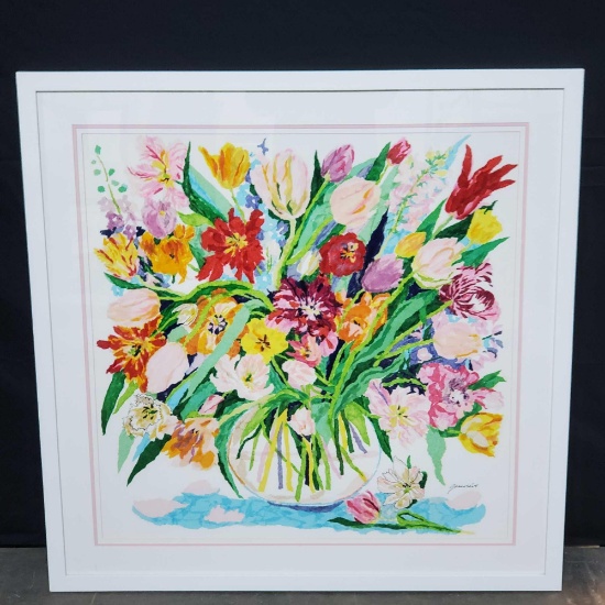 Framed TULIP FLOWER BOUQUET artwork signed Genevieve Taunis Wexler
