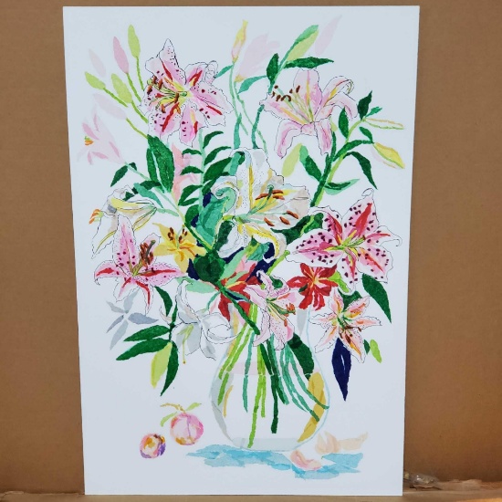 6 Unframed floral artwork pieces 1 artist Print signed Genevieve Taunis Wexler titled Roses